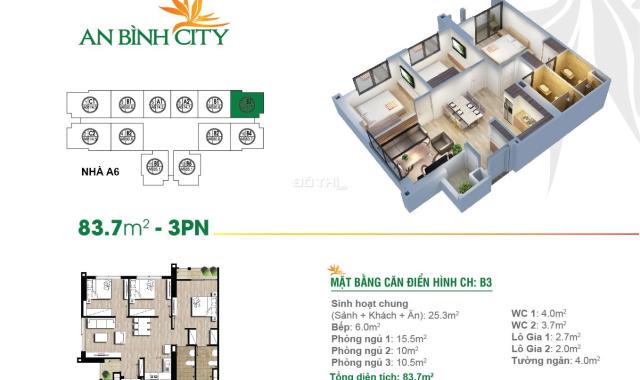 Anh trai chuyển vào Nam cần bán gấp căn 3 ngủ, DT 83m2 CC An Bình, giá tốt, sẵn sổ