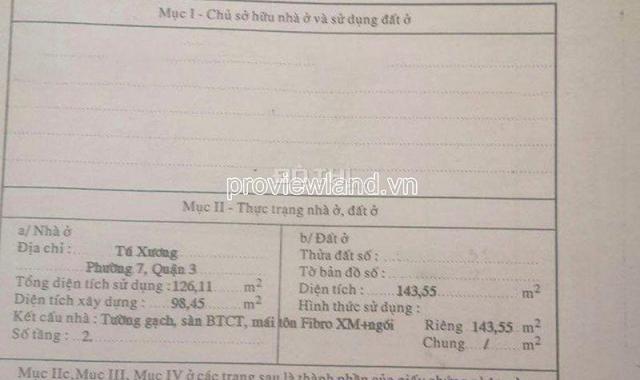 Bán nhà Quận 3, mặt tiền Tú Xương, gồm 3 căn bán chung, tổng DT 555m2 đất