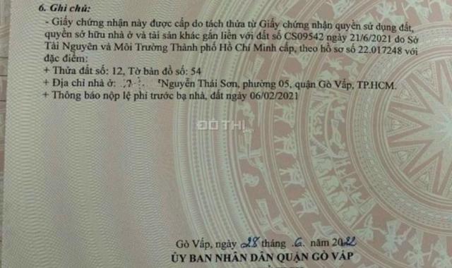 Bán đất tại Đường Nguyễn Thái Sơn, Phường 5, Gò Vấp, Hồ Chí Minh diện tích 42m2 giá 2.7 Tỷ