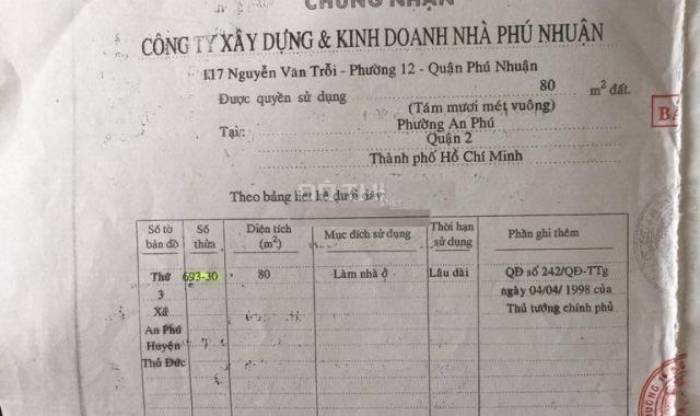 Bán đất an phú đường số 1 khu nhà ở Phú Nhuận Q.2 gần chợ Giồng (80m2) 14 tỷ  LH. 0909 972 783