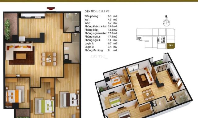 Gia đình cần bán căn hộ 03 căn góc DT 119.5m2 3PN đẹp nhất tại số 8B Lê Trực Ba Đình. LH 0936117955