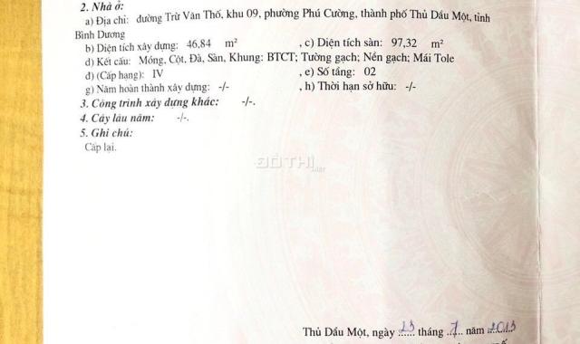 Bán gấp nhà trệt lầu phường Phú cường Thủ dầu một gần chợ dt 4,1x15 thổ cư 100% giá 7ty5