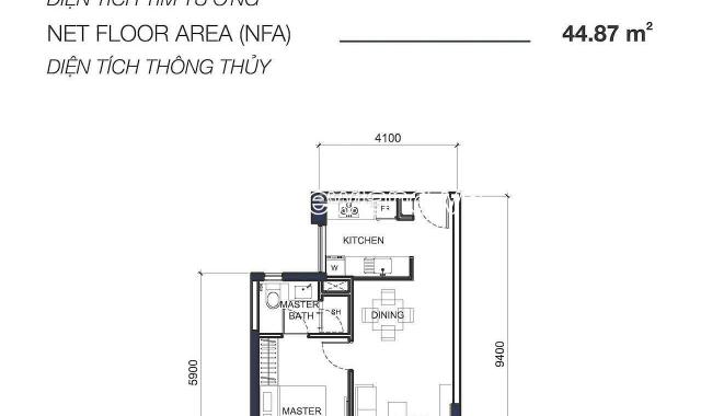 Cho thuê căn hộ Q2 Fraser Thảo Điền, 1PN, 49m2, tầng cao, nội thất
