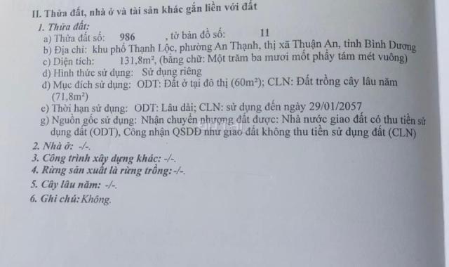 Cần bán gấp Lô Đất 131,8m2 TP Thuận An Giáp ranh Thủ Dầu Một