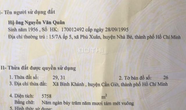 Đất 540k/m2 tại xã Bình Khánh, Cần Giờ. Cách đường Rừng Sác 700m. 3,1 tỷ