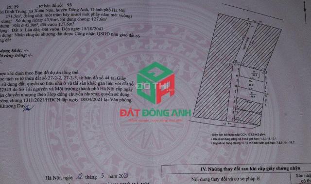 Bán 43.9m2 đất Đình Trung Xuân Nộn - Đường 3m - Nhỉnh tỷ