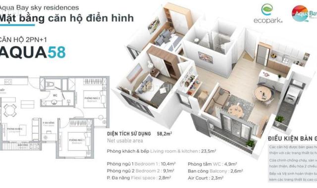 Giá tốt - Bán căn hộ 2 ngủ 1 vệ sinh , chung cư Aqua Bay Ecopark - Giá chỉ 1 tỷ 650 bao sổ