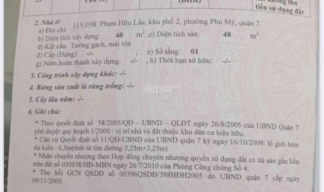 Nhà Hẻm 115 Phạm Hữu Lầu cần thanh lý gấp do có việc gia đình. LH 0906 787 785