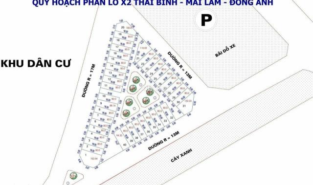 Bán đất khu đấu giá X2 Thái Bình, xã Mai Lâm, Đông Anh. Diện tích 80m2, đường 17m, giá 7x tr/m2.