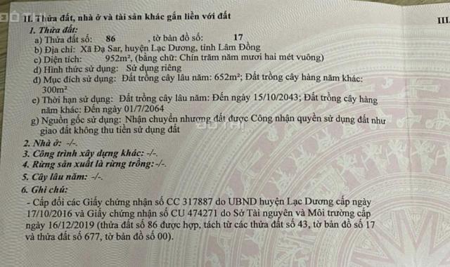 CHÍNH CHỦ BÁN RẺ LÔ ĐẤT 952m2 xã Đạ Sar, Lạc Dương, Lâm Đồng chỉ 2 tỷ. LH 0903187589