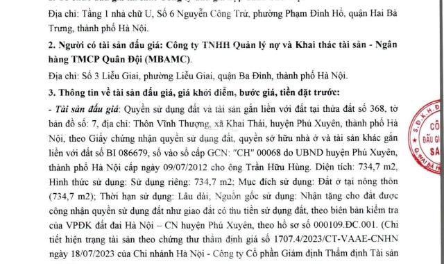 Ngân hàng quân đội bán đấu giá thanh lý phát mại nhà đất (tài sản thế chấp) tại Hà Nội 2,79 tỷ