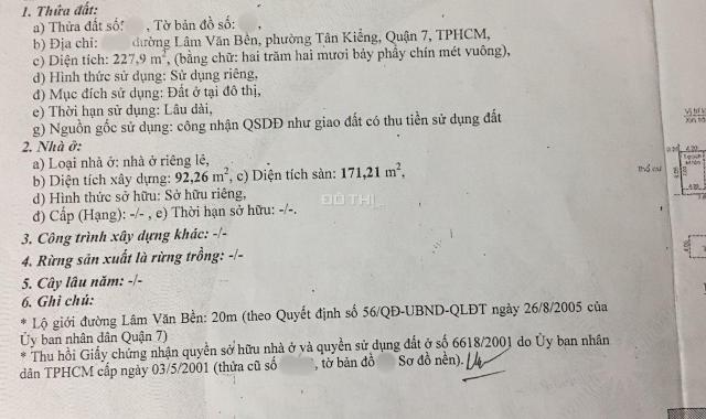 Bán nhà số 52 Lâm Văn Bền CN 228² kinh doanh sầm uất nhất LVB Q7