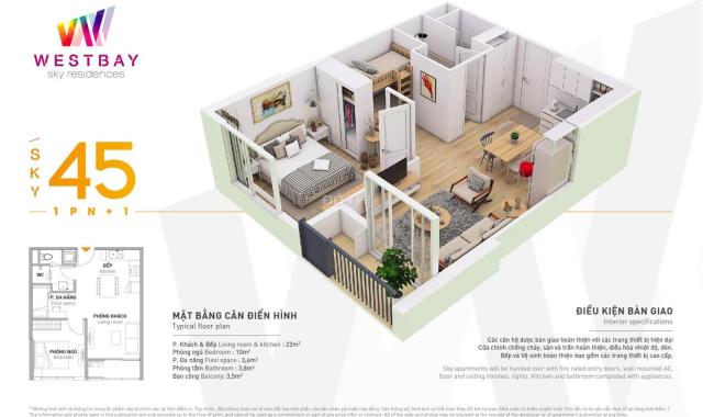 Bán căn hộ 45m2 sử dụng , 1PN+1 -   chung cư Westbay Ecopark - Nhà ít sử dụng, nội thất chỉn chu
