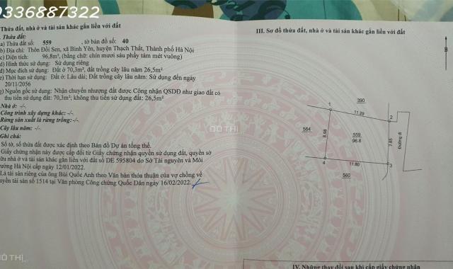 Chính chủ cần bán 2 mảnh đất thổ cư liền kề tại Thôn Đồi Sen, Xã Bình Yên, Thạch Thất, giá đầu tư