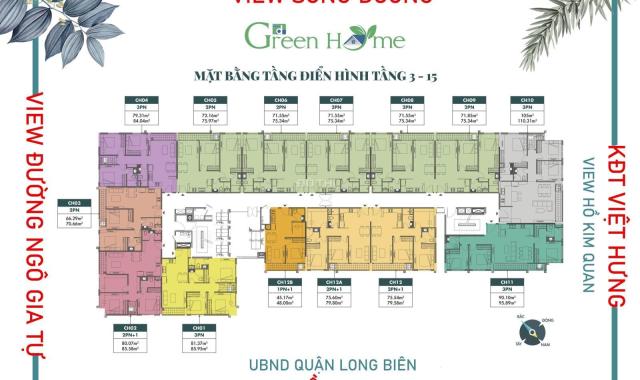 Trục căn Hot nhất dự án 81m2 thông thủy 3PN giá tốt Green Home Long Biên