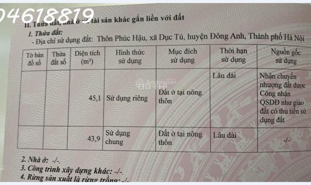 Gia chủ cần bán lô đất diện tích 45.1m2 tại Phúc Hậu, Dục Tú, Đông Anh