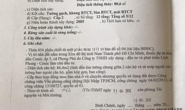 Chính chủ bán căn hộ 86m2 tầng 5 C/C CONIC ĐÌNH KHIÊM Bình Chánh