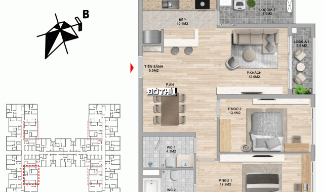 (Siêu Phẩm) Căn hộ Đẹp 2PN 93m2 có slot ô tô, BC hướng Bắc, tặng full NT - 7 tỷ - Tin Thật Không Ảo