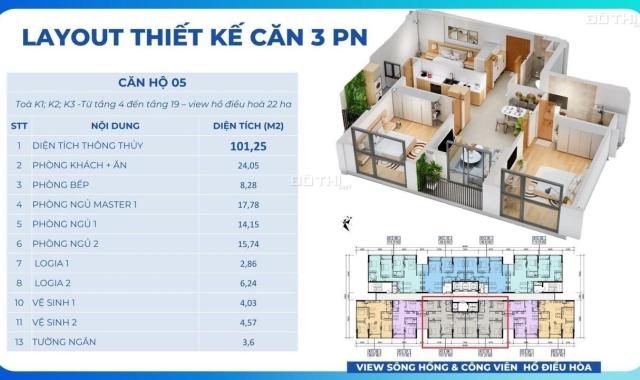 Bán căn hoa hậu 101m2 (3PN+2vs) - bc Đông Nam - view hồ - kí trực tiếp CĐT - vay ls 0%