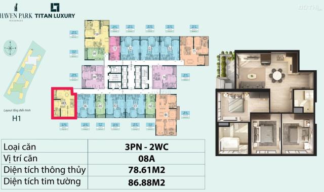 Cắt lỗ - Chỉ 3,350 sở hữu căn hộ 3PN , Chung cư Haven Park Ecopark - Căn góc, 79m2 sử dụng