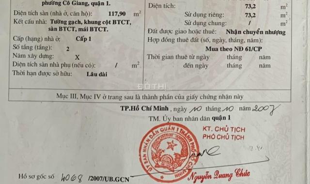 Bán nhà riêng tại Đường Hồ Hảo Hớn, Phường Cô Giang, Quận 1, Hồ Chí Minh diện tích 73m2 giá 10.800 