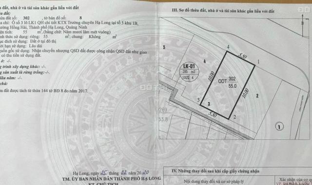 BÁN ĐẤT NGÕ 4 NGUYỄN VĂN CỪ,P.HỒNG HẢI. DT:55M2,MT:5.5M