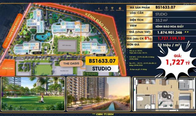 Bán căn studio Vinhomes Grand Park, Quận 9, HCM, DT 33.2m2 giá 1.727 tỷ, nhận nhà cho thuê ngay.