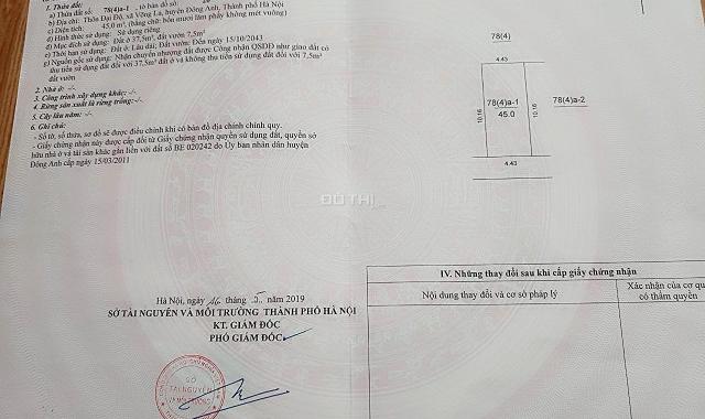 Bán đất đại độ võng la đông anh Diện tích 45m2 mặt tiền 4,43m2 giá 56 triệu/m2