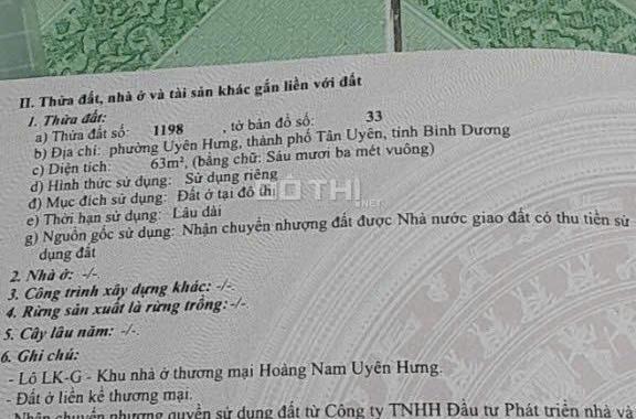 Ngộp bán lô đất trong Khu Hoàng Nam Uyên Hưng 63m2, giá 1.6ty