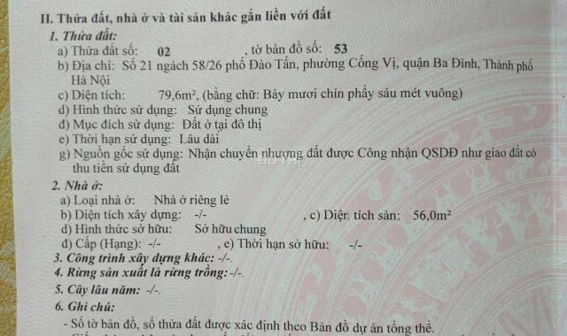 Bán nhà riêng tại Đường Đào Tấn, Phường Cống Vị, Ba Đình, Hà Nội diện tích 80m2