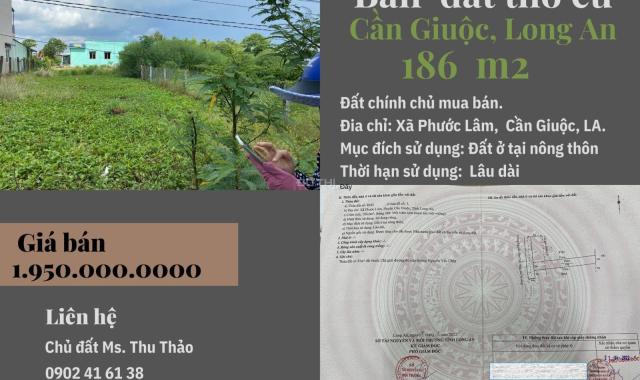 Bán đất thổ cư _186 m2_Xã Phước Lâm_Huyện Cần Giuộc_Long An.