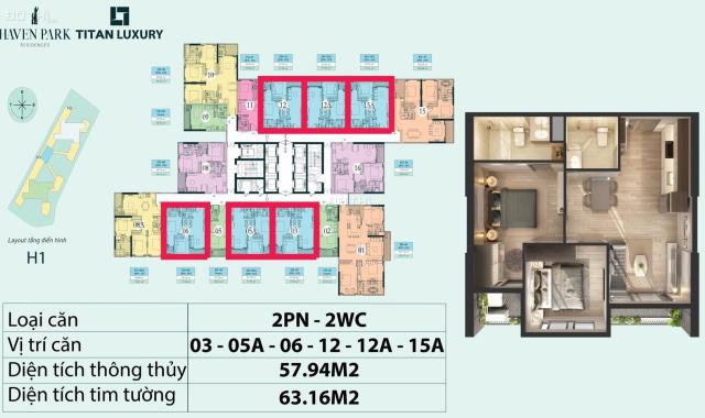 Bán căn hộ 2 ngủ 2 vệ sinh , 58m2 sử dụng , hướng mát - chung cư Haven Park , KĐT Ecopark