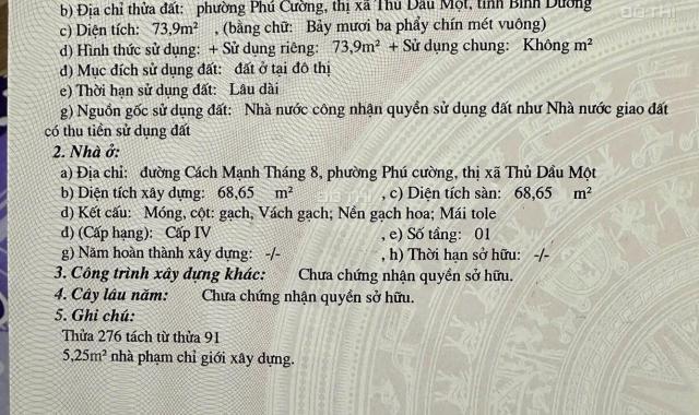 Bán nhà mặt phố tại phường Phú Cường - Thủ Dầu Một - Bình Dương