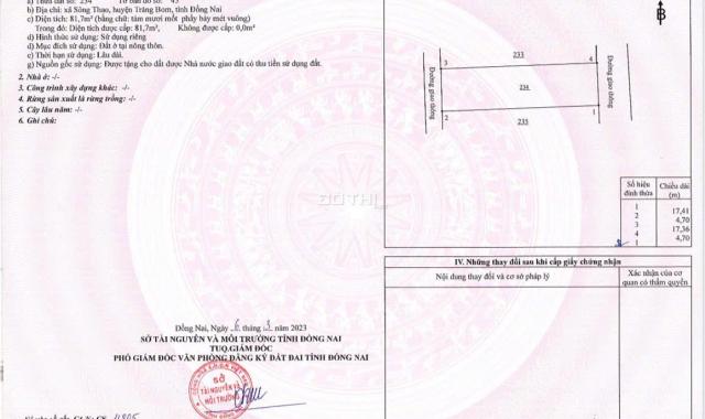 Cần bán đất nền Dự án tại xã Sông Thao, huyện Trảng Bom, tỉnh Đồng Nai