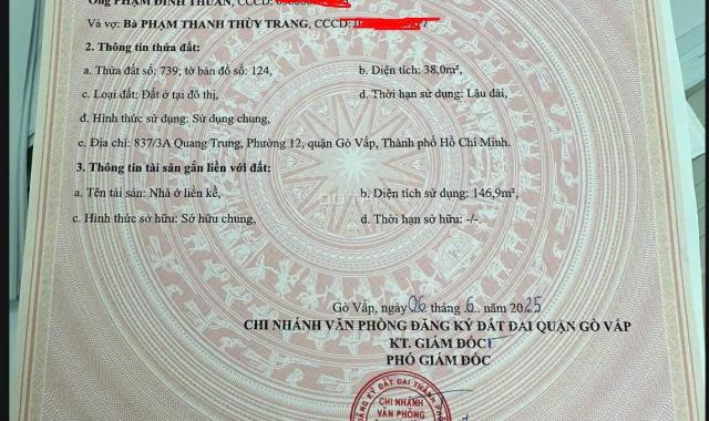 Bán nhà riêng tại Đường Quang Trung, Phường 12, Gò Vấp, Hồ Chí Minh diện tích 38m2 giá 7850 Tỷ