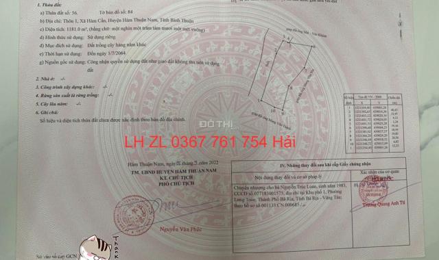Bán đất gần Đường Tỉnh lộ 718, Xã Hàm Cần, Hàm Thuận Nam, Bình Thuận diện tích 1181m2 giá 125tr