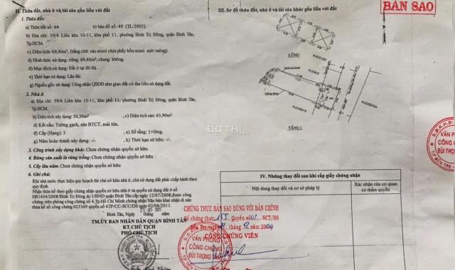 Bán NR tại 59 Liên khu 10-11, Bình Trị Đông, Bình Tân, DT 70m2, Giá TL