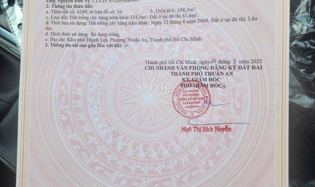 Cần bán Đất An Thạnh, Thuận An Diện tích : 196,5m2