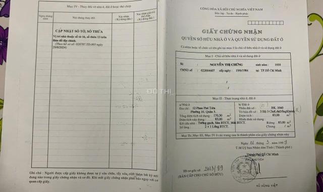 CC BÁN NHÀ MẶT TIỀN PHAN PHÚ TIÊN, QUẬN 5, 5 TẦNG