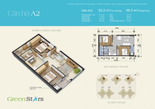 Mở bán căn hộ Dt 66,2m3 giá 1,5 tỷ CC Green Stars- 234 Phạm Văn Đồng