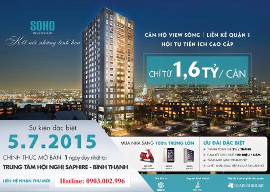 Căn hộ Soho Riverview ngay trung tâm Q.1 – Tặng gói cho thuê 120 triệu khi bàn giao nhà