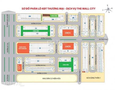 Bán đất 2 nền đối diện mặt chợ ở khu dân cư The Mall City gần ngã tư 550, huyện Dĩ An, Bình Dương