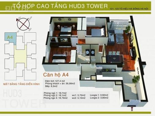 Bán gấp căn hộ chung cư HUD3 Tower 121 - 123 Tô Hiệu, Hà Đông 120m2. Tell: 0942 645 234