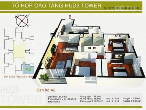 Bán gấp căn hộ chung cư HUD3 Tower 121 - 123 Tô Hiệu, Hà Đông 120m2. Tell: 0942 645 234