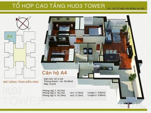 Bán gấp căn hộ chung cư HUD3 Tower 121 - 123 Tô Hiệu, Hà Đông, DT 117m2