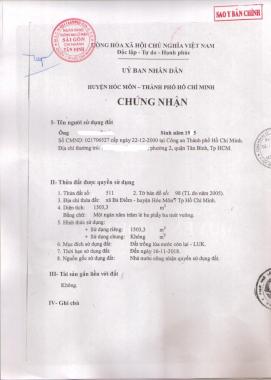 Bán đất mặt tiền đường Bùi Văn Thủ, ấp Tiền Lân, xã Bà Điểm, Hóc Môn, lô đất lúa 1503m2