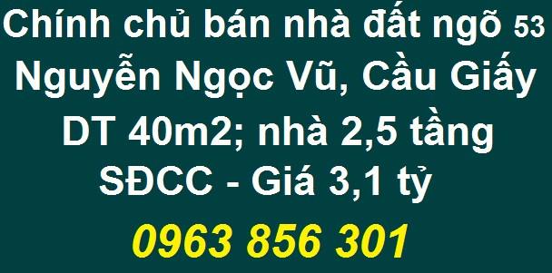 Bán nhà đất ngõ 53 Nguyễn Ngọc Vũ 3,1 tỷ 0963856301