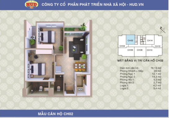 Bán CC A1CT2 Linh Đàm căn 1502 (căn số 02, tầng 15) 76m2 thiết kế 2PN nhận nhà ngay. 0902.223.710