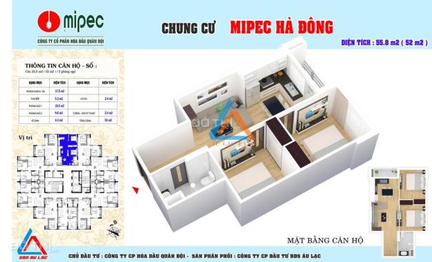Độc quyền phân phối chung cư Mipec Hà Đông chỉ từ 14.3tr/m2, 2 phòng ngủ, full nội thất
