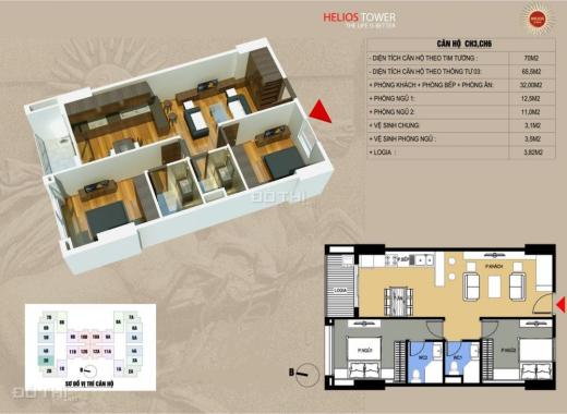 Cần bán gấp căn 2 phòng ngủ Helios 75 Tam Trinh 70m2, giá 24tr/m2
